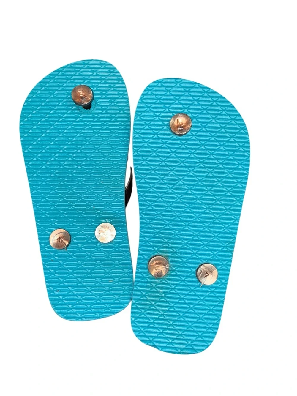 Kids Blue Graphic Flip Flops with Bronze Straps by